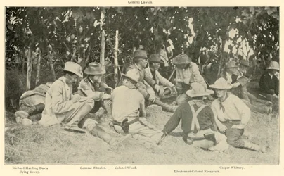 Conferencia después de la batalla de los Rough Riders, Guerra Hispanoamericana, junio de 1898