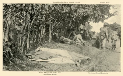 Escena después de la batalla de los Rough Riders, 24 de junio, Guerra Hispanoamericana, 1898