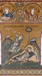 Abel es asesinado por Caín, mosaico bizantino, Ciclo del Antiguo Testamento-Paraíso Terrenal, siglos XII-XIII (mosaico)