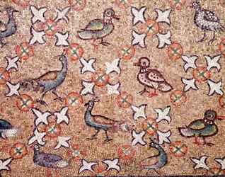 Aves (detalle de mosaicos, siglo V)