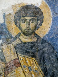Mercurio de Cesarea, fragmento de un fresco de Santa María de Constantinopla (hoy Mezquita Odalar), Estambul, Turquía. Civilización bizantina