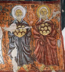 Santos Patronos de los inocentes, fresco bizantino (1212), Gulsehir Karsi Kilise (Iglesia de San Juan), Goreme (Lista del Patrimonio Mundial de la Unesco)