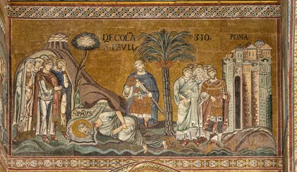 Decapitación de San Pablo en Roma, mosaico bizantino, siglos XII-XIII en el crucero norte (mosaico)