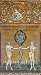 El pecado original, mosaico bizantino, ciclo del Antiguo Testamento-Paraíso Terrenal, XII-XIII seg (mosaico)