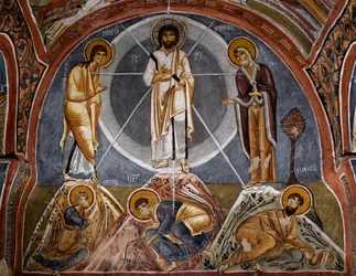 Transfiguración, fresco bizantino (siglo XII), Karanlik Kilise (Iglesia Oscura) (siglos XII-XIII), Goreme (Lista del Patrimonio Mundial de la Unesco)