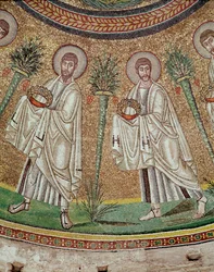 Dos apóstoles (detalle de mosaico, siglo V)