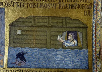 Historia de Noé: Noé enviando el cuervo y la primera paloma (detalle)