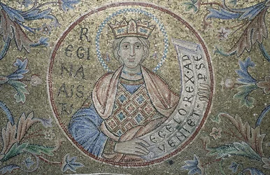 La Reina de Saba (detalle) de los mosaicos interiores en la Basílica de San Marcos, siglo XIII