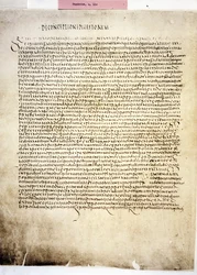 CORPUS JURIS CIVILIS: Una página del Codex Iustinianus, Digestum., siglo VI (manuscrito)