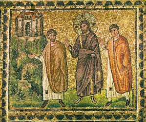 Aparición de Cristo a los Apóstoles en el camino de Emaús, siglo VI (mosaico)
