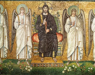 Cristo como Juez entronizado, con dos ángeles, siglo VI (mosaico)