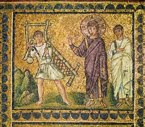 Jesús cura a un paralítico, siglo VI (mosaico)