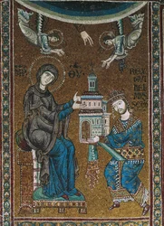 El Rey Guillermo II de Sicilia ofrece la Iglesia de Monreale a la Virgen