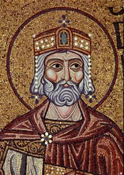 Rey David (siglo X a. C.). Obra de un maestro bizantino, mosaico, detalle de la decoración de la Basílica de San Marcos, Venecia (Italia). Arte bizantino, Edad Media. Basílica de San Marcos, Venecia.