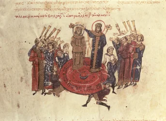 MMS Vitr. 26-7 Emperador Miguel I Rangabes coronado por Nicéforo en 811, de los Skylitzes de Madrid