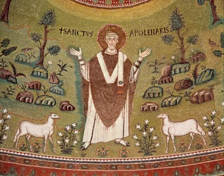 Retrato de Apolinar de Rávena, primer obispo de Rávena y Classe (Detalle de mosaico, siglo VI)