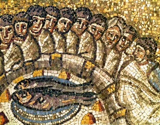 El pez y los apóstoles, detalle de "La Última Cena", siglo VI (mosaico)