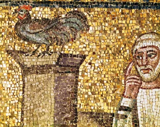 El gallo y San Pedro negando, detalle de " La negación de San Pedro ", siglo VI (mosaico)