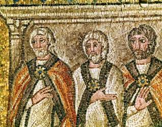 Tres miembros del Sanedrín, detalle de " Jesús ante Caifás ", siglo VI (mosaico)
