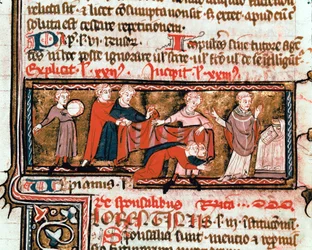 Escena de boda, los esposos se cubren con un paño, símbolo de su unión Miniatura tomada del Código Justiniano (Codex Justinianus), colección de leyes e instituciones redigidas bajo el emperador romano Justiniano I de Bizancio (483-565) ms. 824 Mila