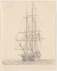 Barco de guerra con velas izadas