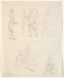 Tres bocetos de figuras. ¿Escenas de teatro?