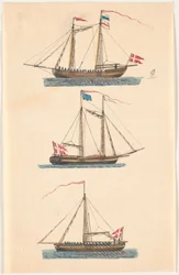 Tres barcos marinos con bandera danesa