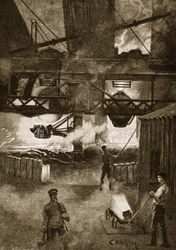 El proceso Bessemer, ilustración de «Historia ilustrada de Inglaterra de Cassell» (grabado) (fotografía en sepia).