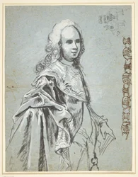 Estudio para un retrato, probablemente de A. G. Moltke; a la derecha en la hoja, estudio para la cadena de la Orden del Elefante