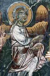 Ángel, detalle de la bóveda pintada de la iglesia de Agios Georgios, Mourne, Creta, Grecia (foto)