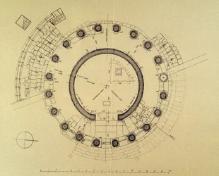Plano del templo de Vesta o de Hércules Víctor, del arqueólogo alemán Friedrich Rakob (1931-2007)