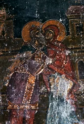 Fresco de santos en la Iglesia de Agios Ioannis Prodromos, Margarites, Creta, Grecia