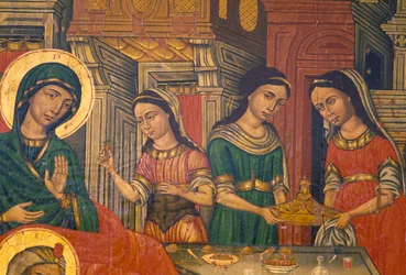 Madonna y mujeres llevando comida, Arkadi, Creta, Grecia
