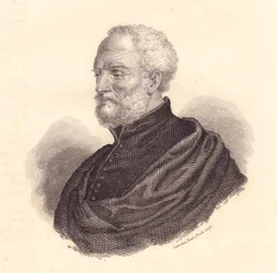 Retrato del diplomático y geógrafo italiano Giovanni Battista Ramusio, grabado en cobre
