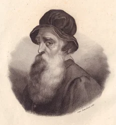 Retrato del escultor y orfebre italiano Benvenuto Cellini, grabado en cobre por Caterina Piotti-Pirola de una pintura de Giorgio Vasari