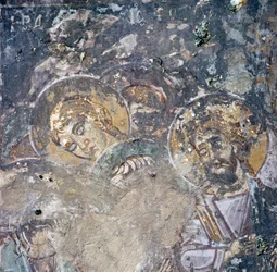Santos, fresco en la iglesia en Kandanos, Creta, Grecia