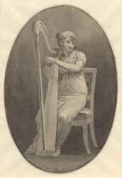 Una dama tocando el arpa