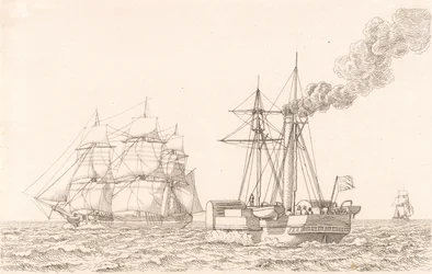 Vapor de ruedas y velero