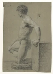 Figura masculina arrodillada, perfil a la izquierda