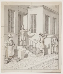Disputa en la escalera. Estudio preliminar para "La perspectiva lineal aplicada al arte de la pintura", Tabla VII, 2