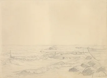 Paisaje costero con olas y un muelle