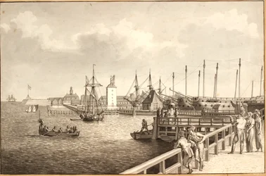 Vista desde Langelinie hacia Nyholm, a la derecha el fondeadero de la flota