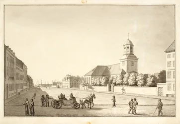 Vista sobre Sankt Annæ plads con la iglesia de la guarnición