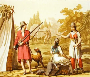 Un grupo de hombres y mujeres de las Antillas