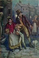 Ilustración para Oliver Twist de Charles Dickens (litografía en color)