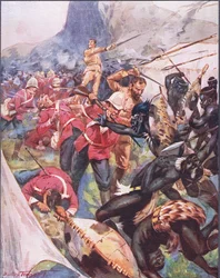 Ilustración de "Ballads of Famous Fights", c.1900 (litografía en color).