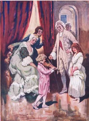 Enamorando al público real: La primera aparición de Mozart en la corte austriaca (litografía en color)