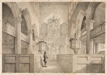 El interior de San Pedro, Wolverhampton, grabado por I. Shaw, 1848