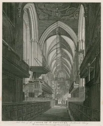 Vista oeste del coro de la Iglesia de St Saviour, Southwark, Surrey