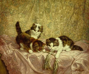Gatitos juguetones (óleo sobre lienzo)